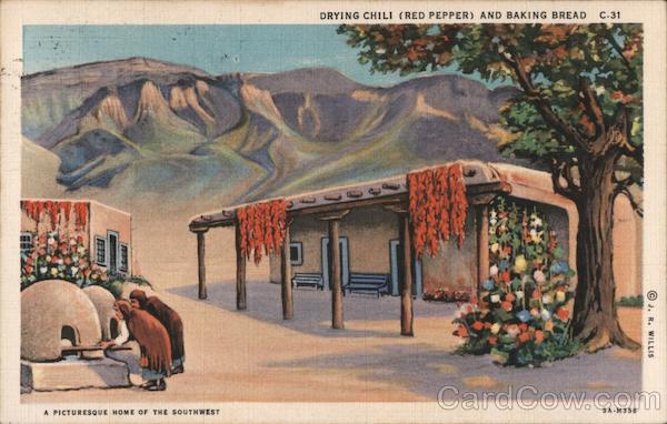 Drying Chili (red Pepper) and baking bread New Mexico