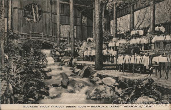 Mountain brook through dining room - Brookdale Lodge California