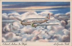 Colonial Airliner in Flight, LaGuardia Field Postcard