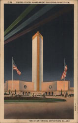 United States Government Building, Night View, Texas Continental Exposition Postcard