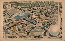 General view of Constitution Mall, Government Area and Theme Center - New York World's Fair Postcard