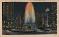 Edison Memorial Fountain - Grand Circus Park Detroit, MI Postcard Postcard Postcard