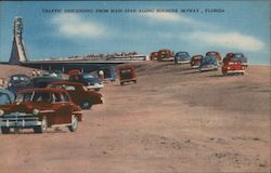 Traffic descending from main span along Sunshine Skyway Postcard