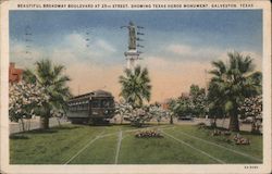 Beautiful Broadway Boulevard at 25th Street, Showing Texas Heros Monument Postcard
