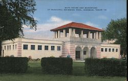 Bath house and bandstand at municipal swimming pool Postcard