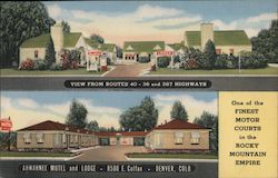 Ahwahnee Motel and Lodge - 8500 E Colfax - View from Routes 40, 36 and 287 Hiways - One of the finest motor courts in the Rocky Mountain empire Postcard