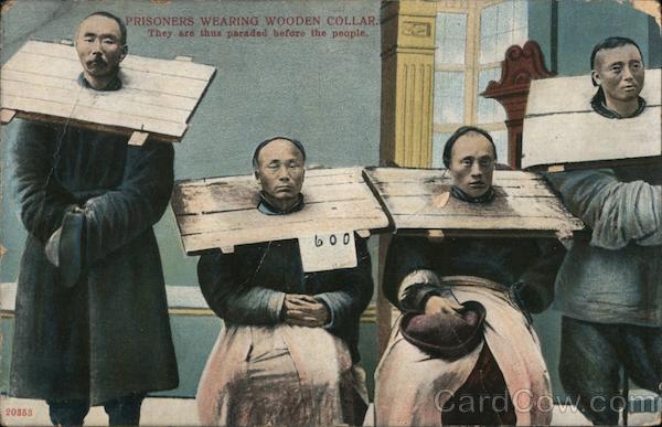 Chinese Prisoners Wearing Wooden Collar China