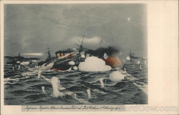 Japanese Torpedoes Attack Russian Fleet at Port Arthur, 8th February 1904.