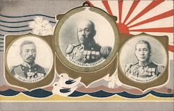 Japanese Admirals with a background of the rising sun flag Postcard