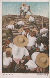 Men cutting down trees Postcard