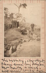 Tourists & Japanese by Stream Postcard