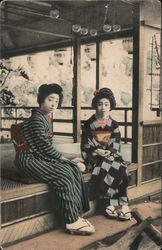 Women in kimono, drinking tea Postcard