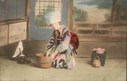 Japanese Woman at home with Kimono Postcard