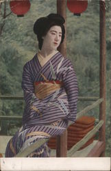 A Kyoto lady in summer clothes. Postcard