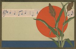 Stalks of Grain in front of Rising Sun and Line of Sheet Musin Postcard
