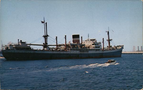 Freighter anchored in Long Beach Harbor California