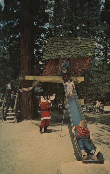 Santa's Village Crooked Tree House slide with Santa Skyforest California