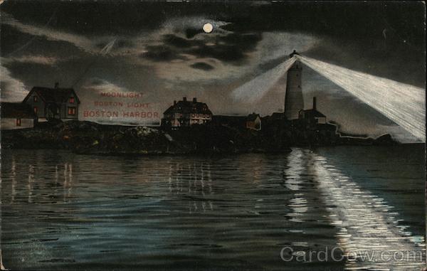 Moonlight Boston Light Boston Harbor Massachusetts