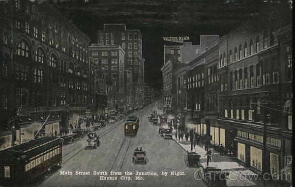 Main Street South from the Junction, by Night Kansas City Missouri