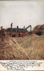 HARVESTING IN THE GREAT WHEAT FIELDS Postcard