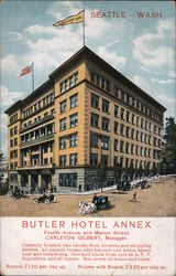 Butler Hotel Annex, cars, horse drawn carriage Postcard