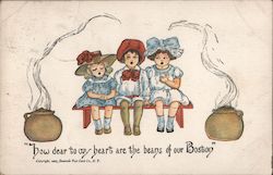 Three Little Girls and Boston Baked Beans Postcard