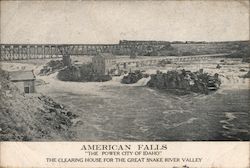 American Falls, Bridge, Oregon Short Line Railroad train Postcard