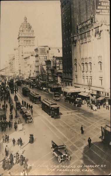 Four Car Tracks on Market Street San Francisco California