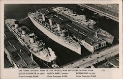 Three Biggest Ships in the World - Queen Elizabeth, Queen Mary, Normandie Boats, Ships Postcard Postcard Postcard