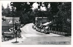 Business section, car lined street Sandy Hook, CT Postcard Postcard Postcard