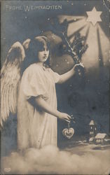 Frohe Weihnachten - Angel, Christmas Tree, Star Postcard