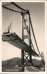 Golden Gate Bridge. Construction, cranes. Piggott Photo Postcard
