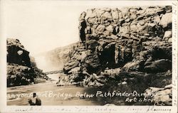 Canyon foot bridge below Pathfinder Dam Alcova, WY Postcard Postcard Postcard