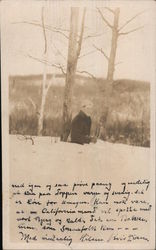 Man in waist high snow near trees Copper City, MI Postcard Postcard Postcard