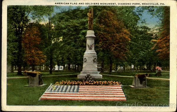 American Flag And Soldiers Monument, Diamond Park Meadville Pennsylvania