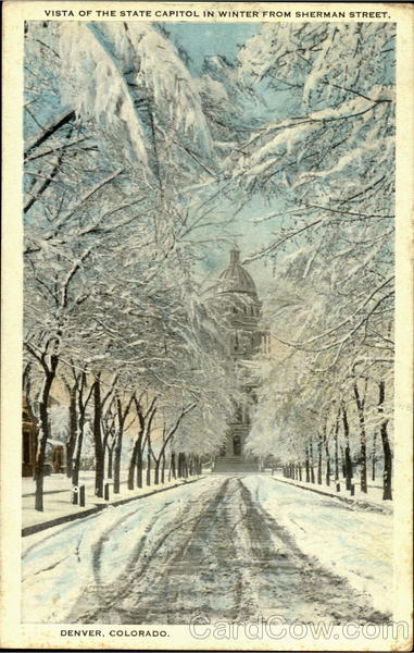 Vista Of The State Capitol In Winter, Sherman Street Denver Colorado
