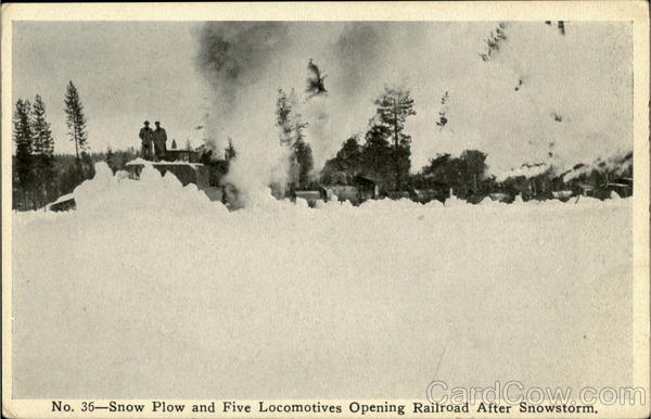 Snow Plow And Five Locomotives Opening Railroad After Snowstorm McCloud California
