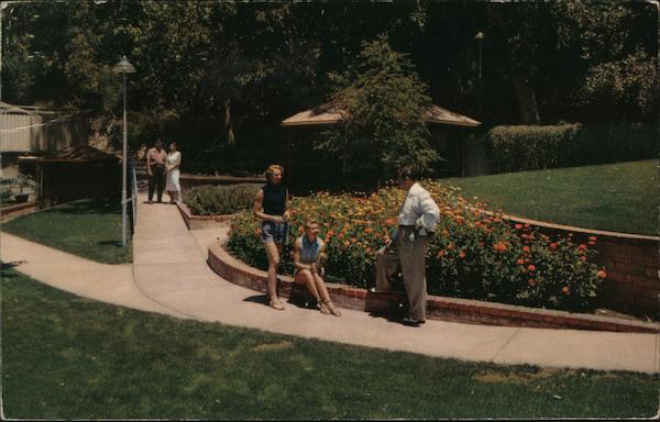 Gilman Hot Springs Resort Hotel. Garden patio and mineral springs, bathhouse. California