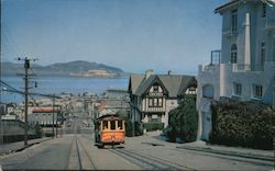 Cable Car on a San Francisco Hill with Alcatraz in Background California Postcard Postcard Postcard
