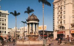 Fountain at The Plaza at Broadway. U.S. Grant Hotel. Postcard