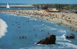 The Beach and Jetty Entrance to Newport Harbor Corona Del Mar, CA Postcard Postcard Postcard