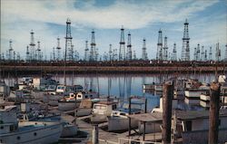 Oil Wells and Boat Landing Terminal Island Postcard