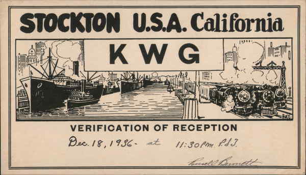 STOCKTON U.S.A. California KWG VERIFICATION OF RECEPTION
