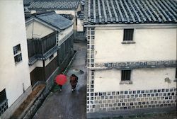 A Row of Old Houses in the Rain Shower, Kurashiki Postcard