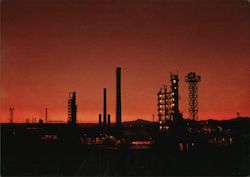 Petroleum Refinery by night Postcard