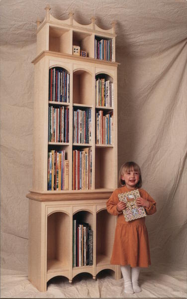 Girl and Handcrafted Bookcase, Pleasant Street Furniture Detroit Michigan