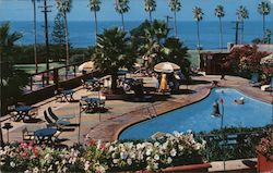 Oceanside Pool, overlooking the park and blue Pacific, on the grounds of the beautiful La Valencia Hotel La Jolla, CA Postcard P Postcard