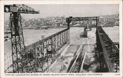 Typical Launching Scene at Mare Island Navy Yard Postcard