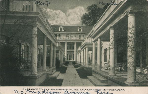 Entrance to the Simpkinson Hotel and Apartments Pasadena California