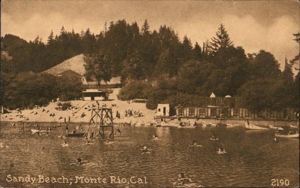 Sandy Beach, swimmers, canoes, sunbathers Monte Rio California